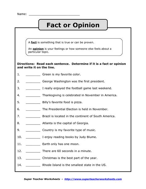 fact or opinion worksheet grade 5